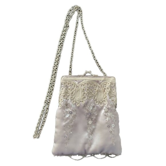 Gunne Sax Silver Satin Embellished Evening Bag Vintage - Picture 1 of 10